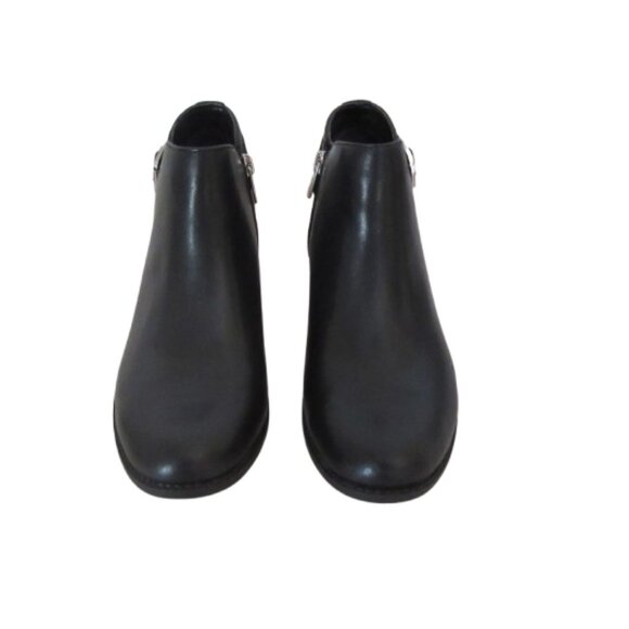 Black Leather Ankle Boots With Side Zipper & Buckle Detail - Picture 3 of 9